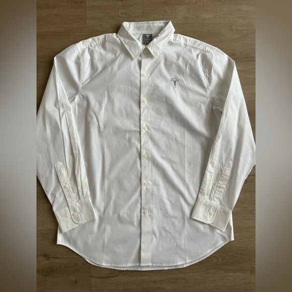 Tesla Long Sleeve Button Down Shirt White SZ L Car Motors Employee Logo - Picture 1 of 7